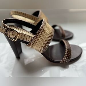 Stuart Weitzman Genuine Snakeskin Block Heel Sandals – Size 8 M – Made in Spain